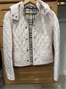 Burberry Light Pink Quilted Utility Jacket with Check Lining